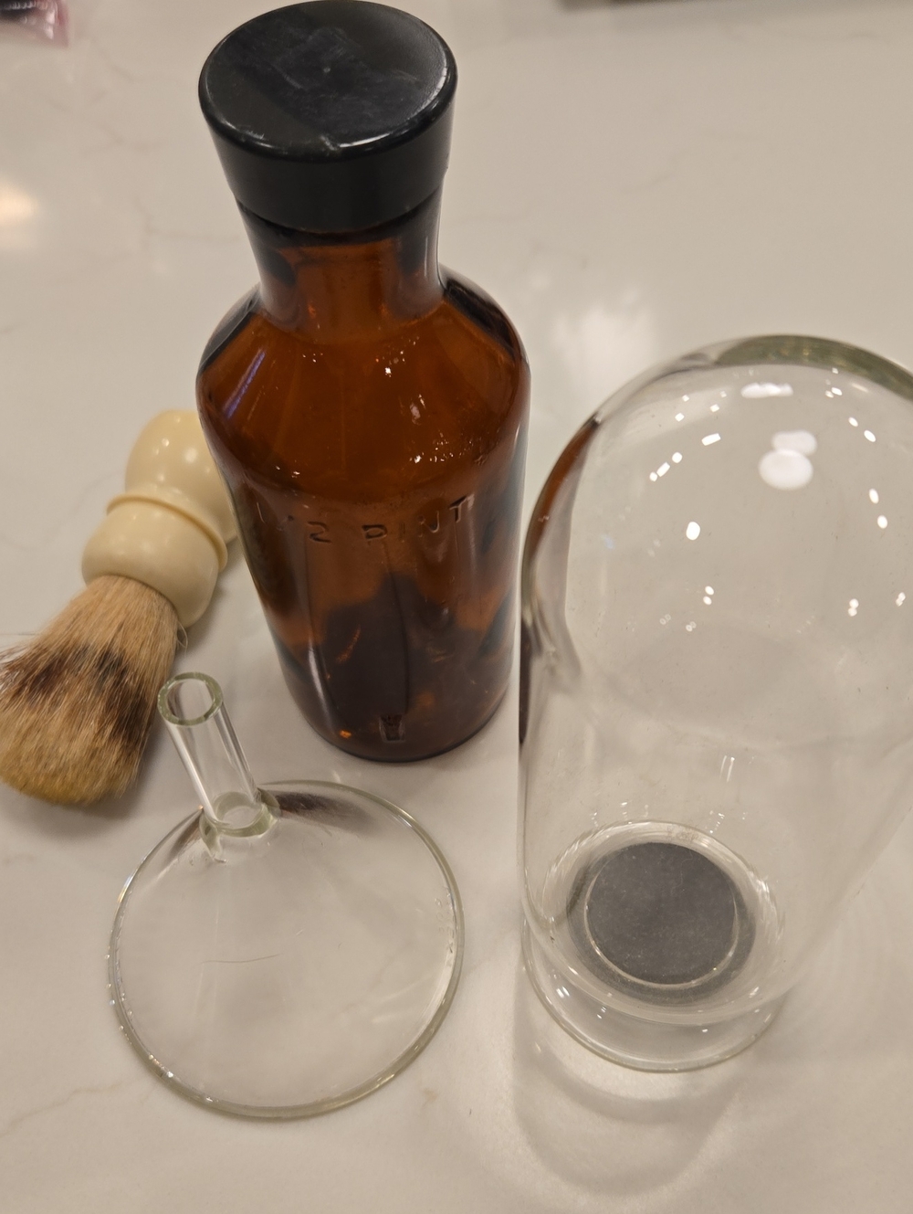 Amber Glass Aftershave Bottle - Men Grooming, Glass Funnel, Shaving Brush